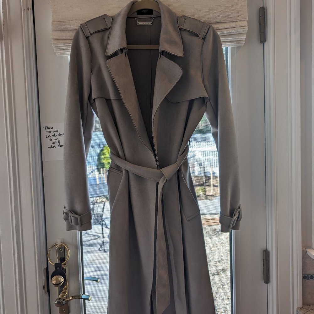 Tahari Women's Faux Suede Trench Coat